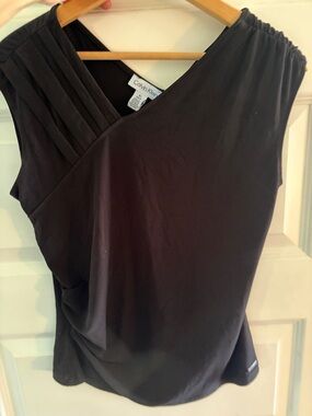 Calvin Klein Black Sleeveless Draped Wrap Top